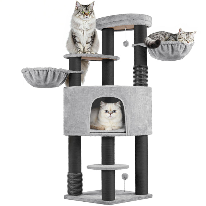 Yaheetech Kratzbaum gross Katzenbaum 11cm Dicke Kratzsäulen hellgrau schwarz | FSC-zertifizierte Spa
