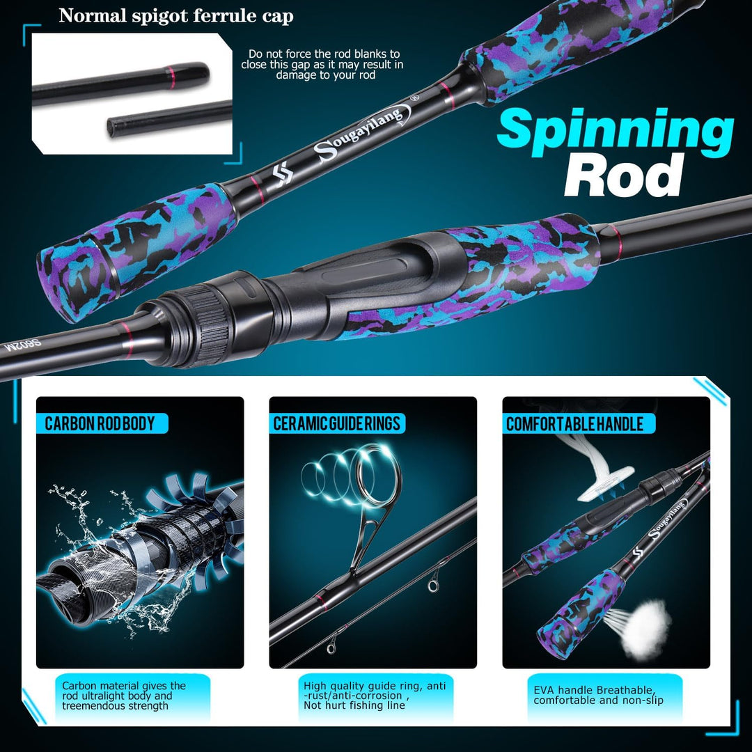 Sougayilang MX-1 Spinnrute und Rollen-Kombination, 2-Sektionen Spinnrute mit 11+1BB Spinnrolle Angel