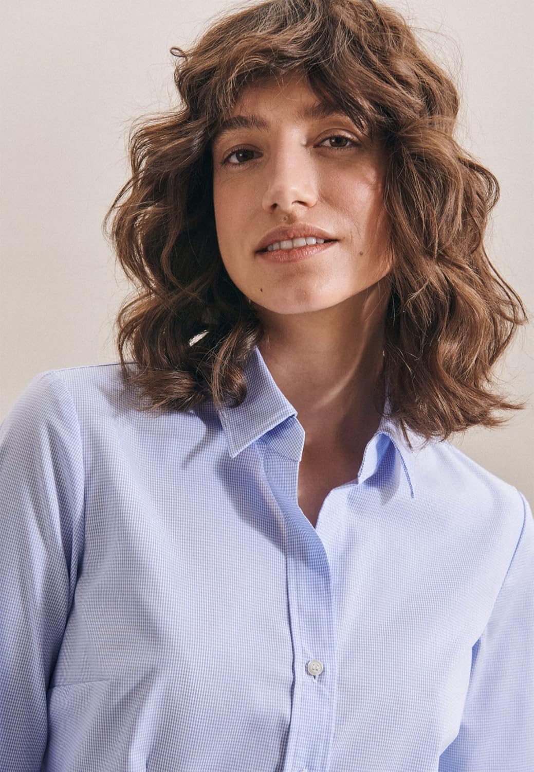 Seidensticker Damen Hemdbluse Langarm Slim Fit Gemustert Bügelfrei Bluse 34 Hellblau, 34 Hellblau