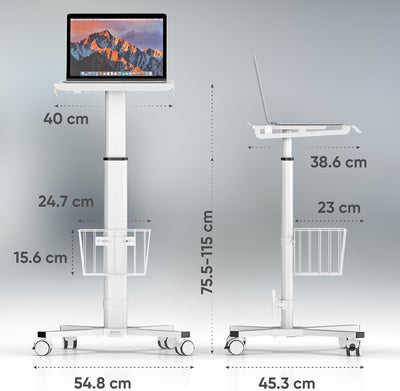ONKRON Laptopständer, Tisch mit Rollen, mobil, höhenverstellbar, Beistelltisch, Getränkehalter, lapt