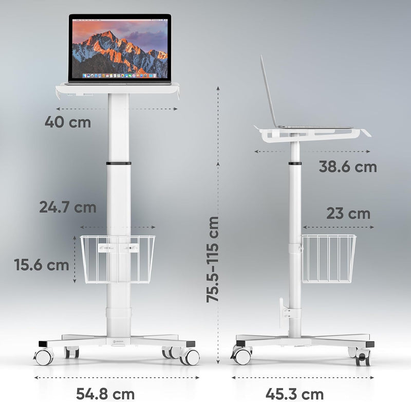ONKRON Laptopständer, Tisch mit Rollen, mobil, höhenverstellbar, Beistelltisch, Getränkehalter, lapt