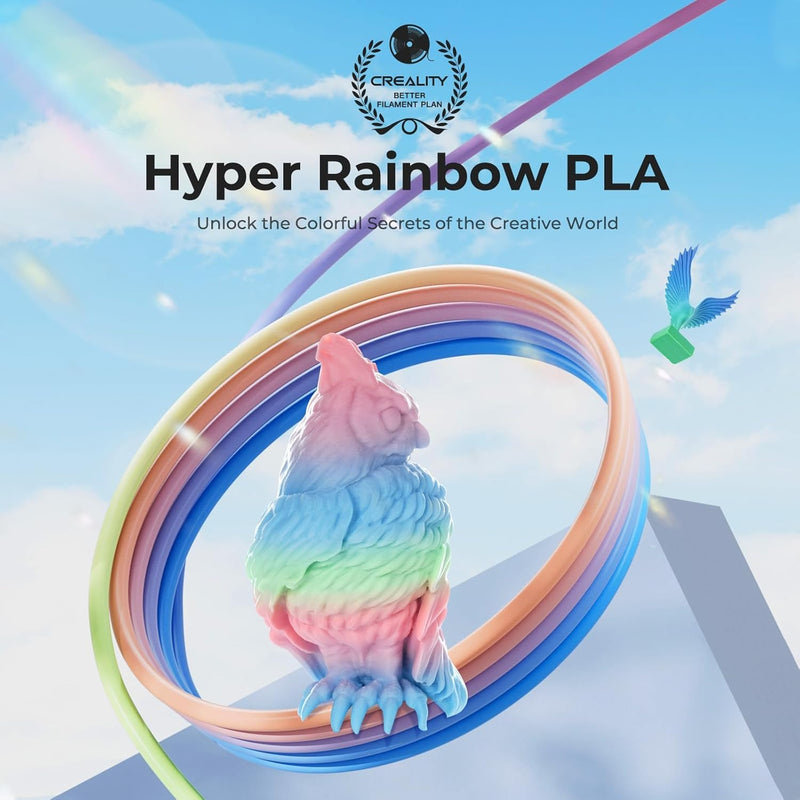 Creality Rainbow PLA für 3D Drucker, 3D-Drucker-Filament für hohe Geschwindigkeit von 600 mm/s, 1 kg