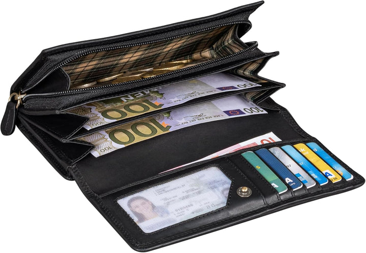 Benthill Damen Portemonnaie XXL mit RFID-Schutz | Echt-Leder Damen Geldbörse Gross | Grosse Vintage