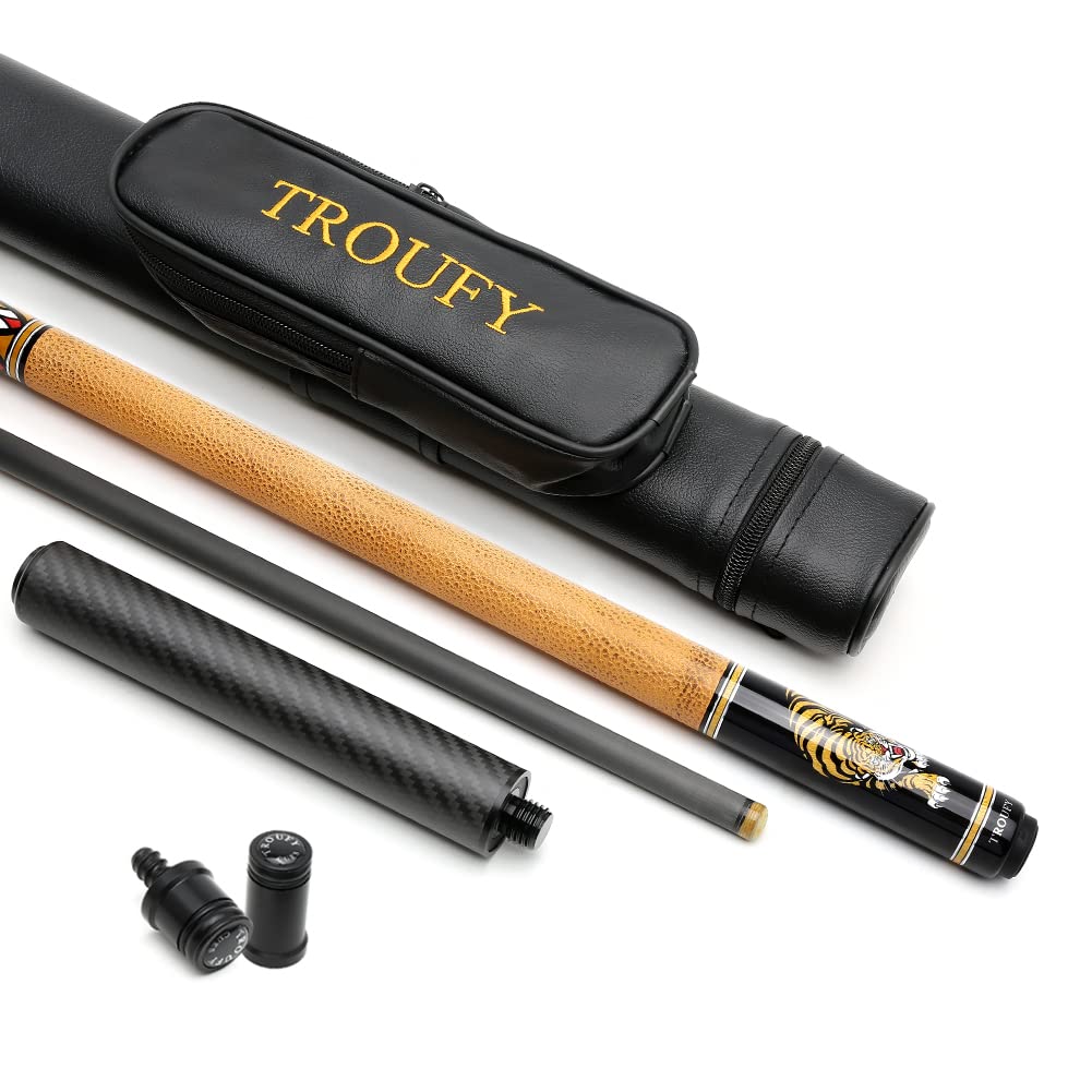 TROUFY Kohlefaser Pool Queue mit Koffer Kombination, Kohlefaser Billard Queue-Sticks Verlängerung 12