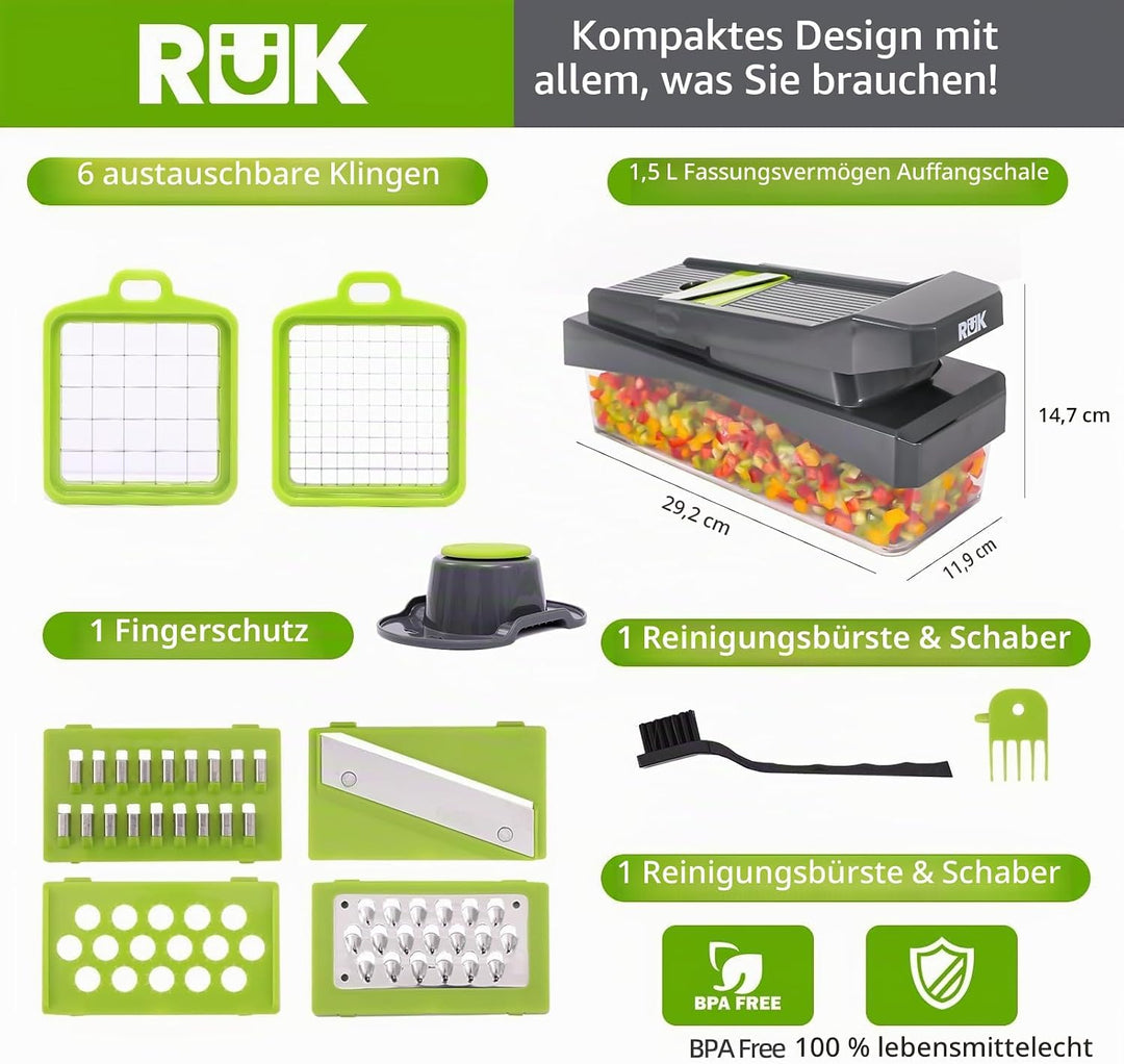 RüK Gemüseschneider, Käsehobel, Lebensmittelzerkleinerer, Gemüsezerkleinerer, Zwiebelzerkleinerer, S