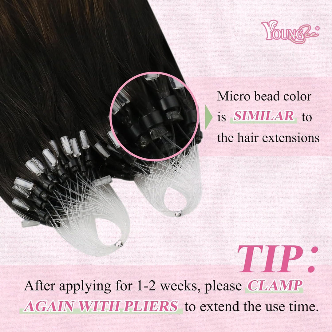 YoungSee 60cm Microring Extensions Echthaar Ombre Microring Extensions Braun Ombre Microring Hair Ex