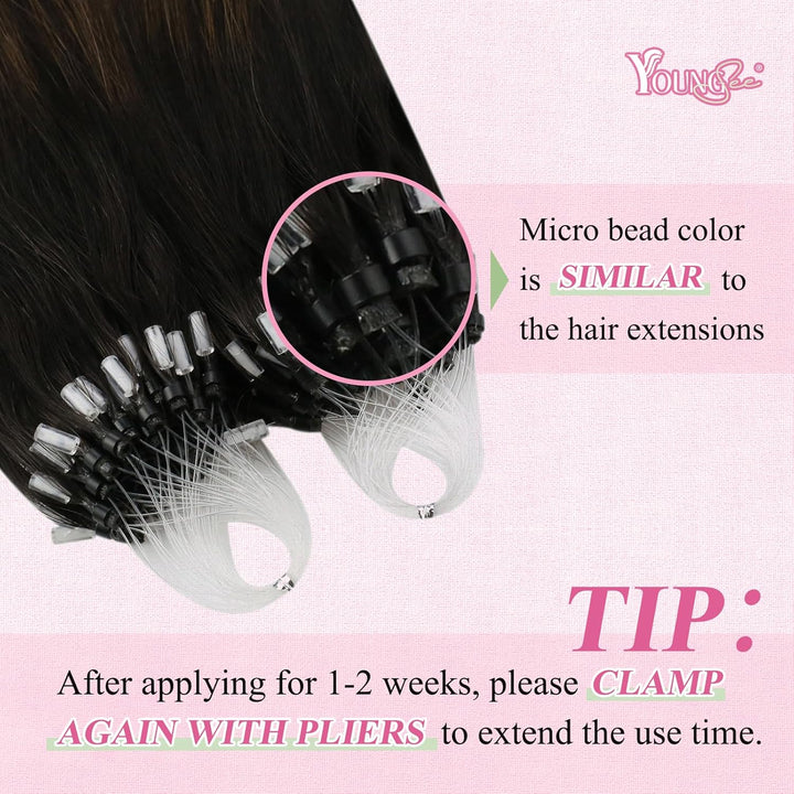 YoungSee 60cm Microring Extensions Echthaar Ombre Microring Extensions Braun Ombre Microring Hair Ex