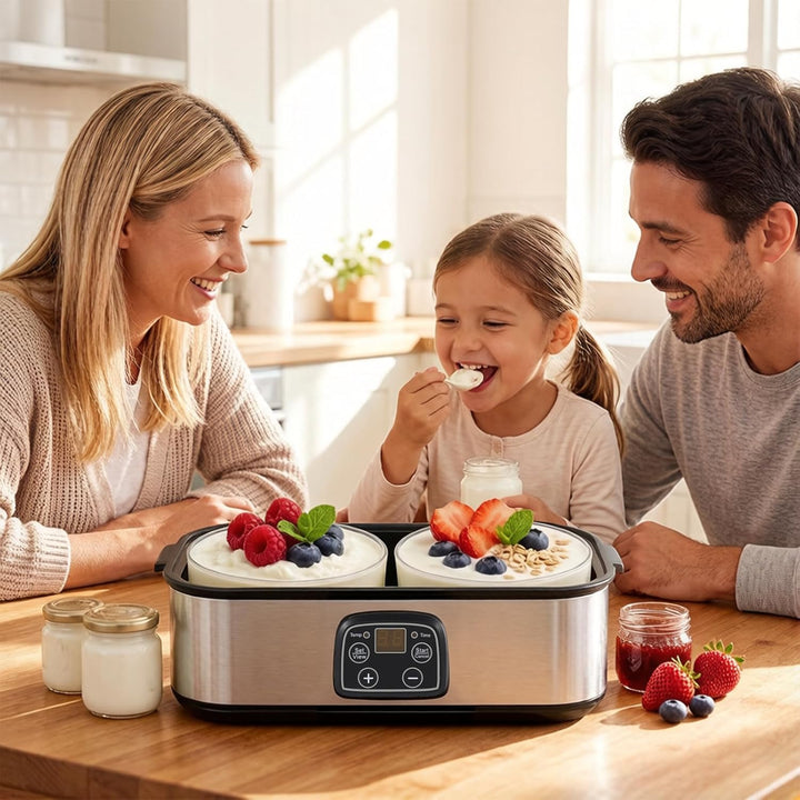 Joghurtbereiter, 2000 ml Joghurtmaschine mit 2 Gläsern, Joghurt Maker mit Temperaturregelung und Tim