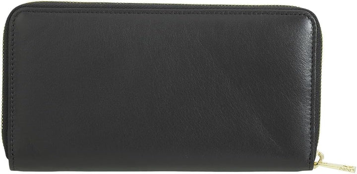 DUDU Grosse Bunte Damenbrieftasche RFID in echtem Leder mit Rundum - Reissverschluss Black pop, Blac