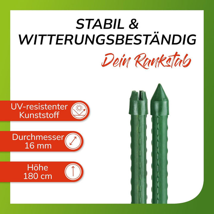bellissa - Rankhilfe Kunststoff grün 50er Set 180cm Ø 16mm Rankstäbe - Hochwertige Pflanzenstütze mi