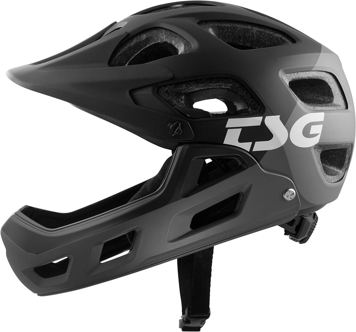 TSG Kids Downhill MTB-Helm Seek Youth FR Graphic Design - Flow Gray-Black Schwarz XXS/XS (52-54cm),