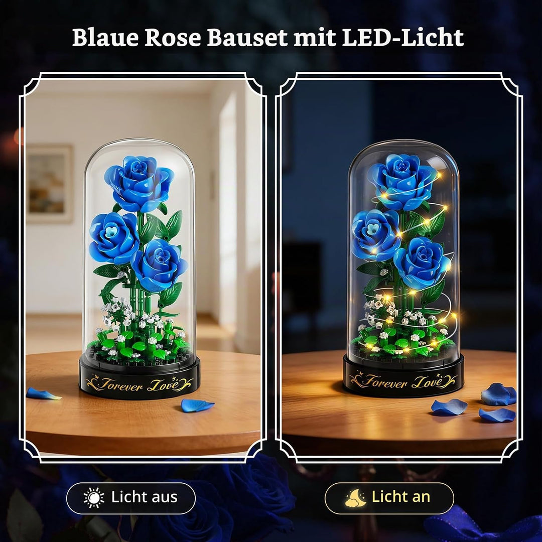 HiWEEGO Blumen Rosen Bauset mit LED Licht &amp; Abdeckung – 219 Teile Rosenstrauss Ostergeschenke, 3,6 M