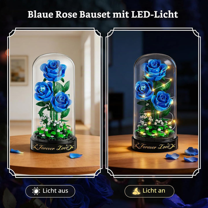 HiWEEGO Blumen Rosen Bauset mit LED Licht &amp; Abdeckung – 219 Teile Rosenstrauss Ostergeschenke, 3,6 M