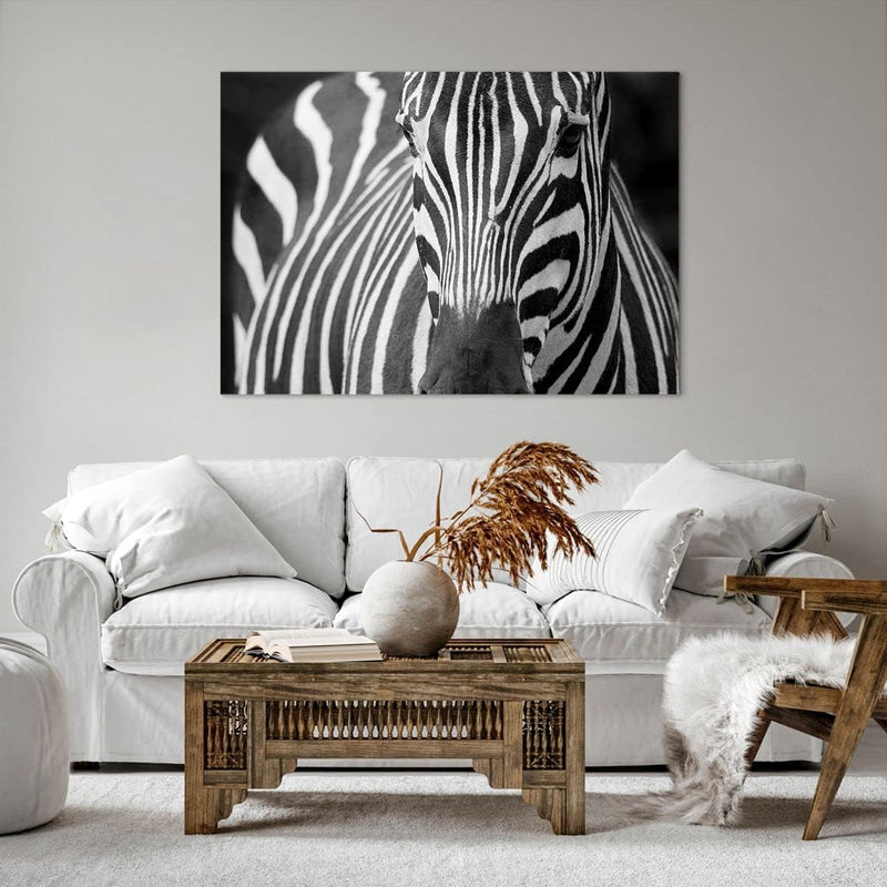 ARTTOR Bilder auf Leinwand 100x70cm Leinwandbild Tiere Zebra gestreift Gross Wanddeko Bild Schlafzim