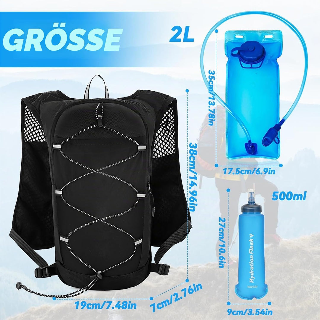 Gewichtsweste, Laufweste Damen Herren mit 2L Trinkrucksack und 500ml Wasserflasche, Laufrucksack mit