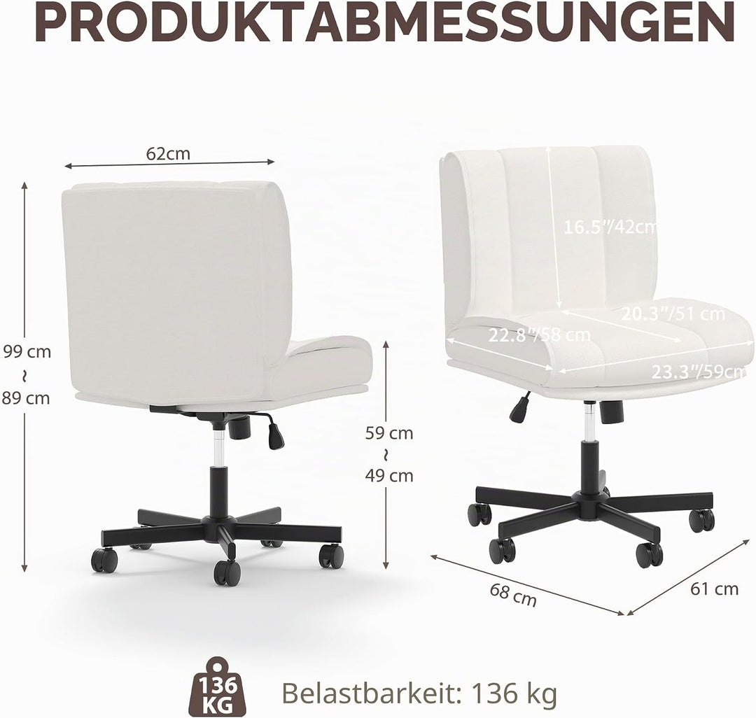 GarveeHome Bürostuhl ohne Armlehnen, höhenverstellbarer Drehstuhl mit Rückenlehne, ergonomisch, PU-S