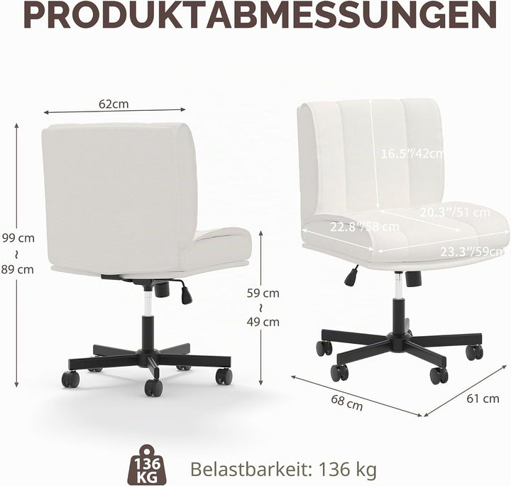 GarveeHome Bürostuhl ohne Armlehnen, höhenverstellbarer Drehstuhl mit Rückenlehne, ergonomisch, PU-S