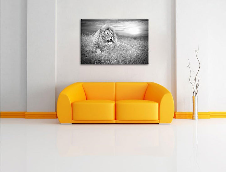 mächtiger Löwe Kunst B&W, Format: 100x70 auf Leinwand, XXL riesige Bilder fertig gerahmt mit Keilrah