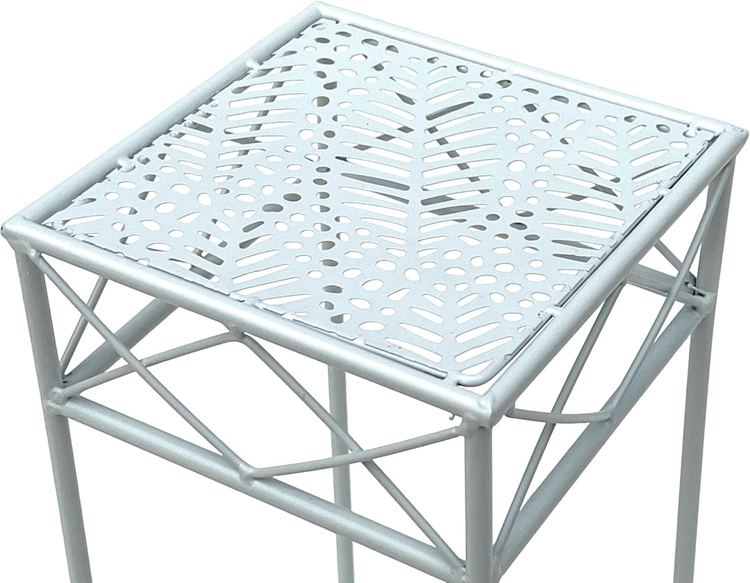 DanDiBo Blumenhocker Weiss Metall Eckig 70-50 cm Blumenständer 96314 Beistelltisch Blumensäule Moder