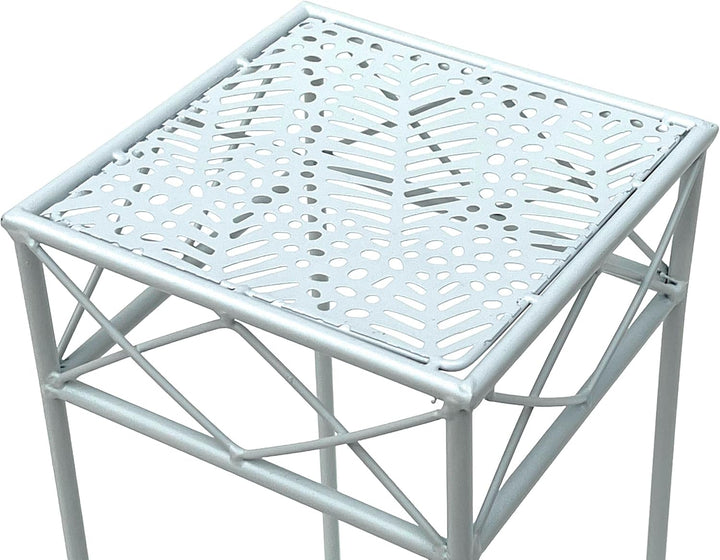 DanDiBo Blumenhocker Weiss Metall Eckig 70-50 cm Blumenständer 96314 Beistelltisch Blumensäule Moder