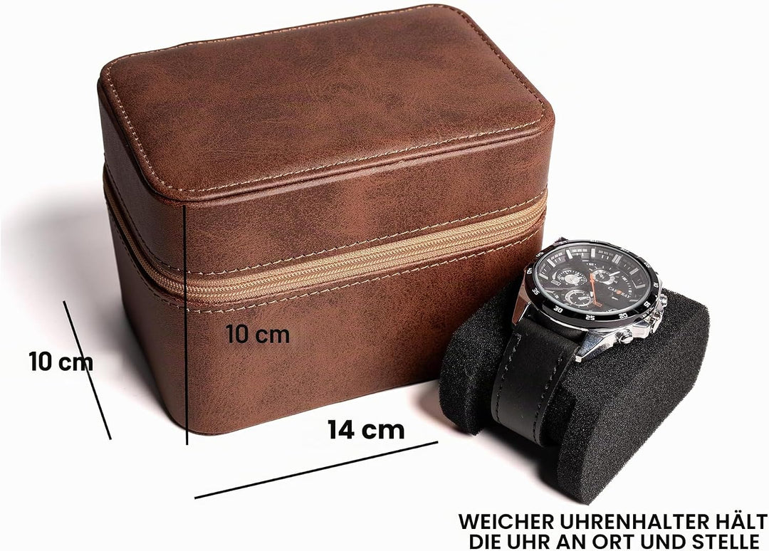 AUKURA Leder-Uhrenetui, Schmuck-Organizer für Reisen und Aufbewahrung, 2-lagiger Organizer (2 Fächer