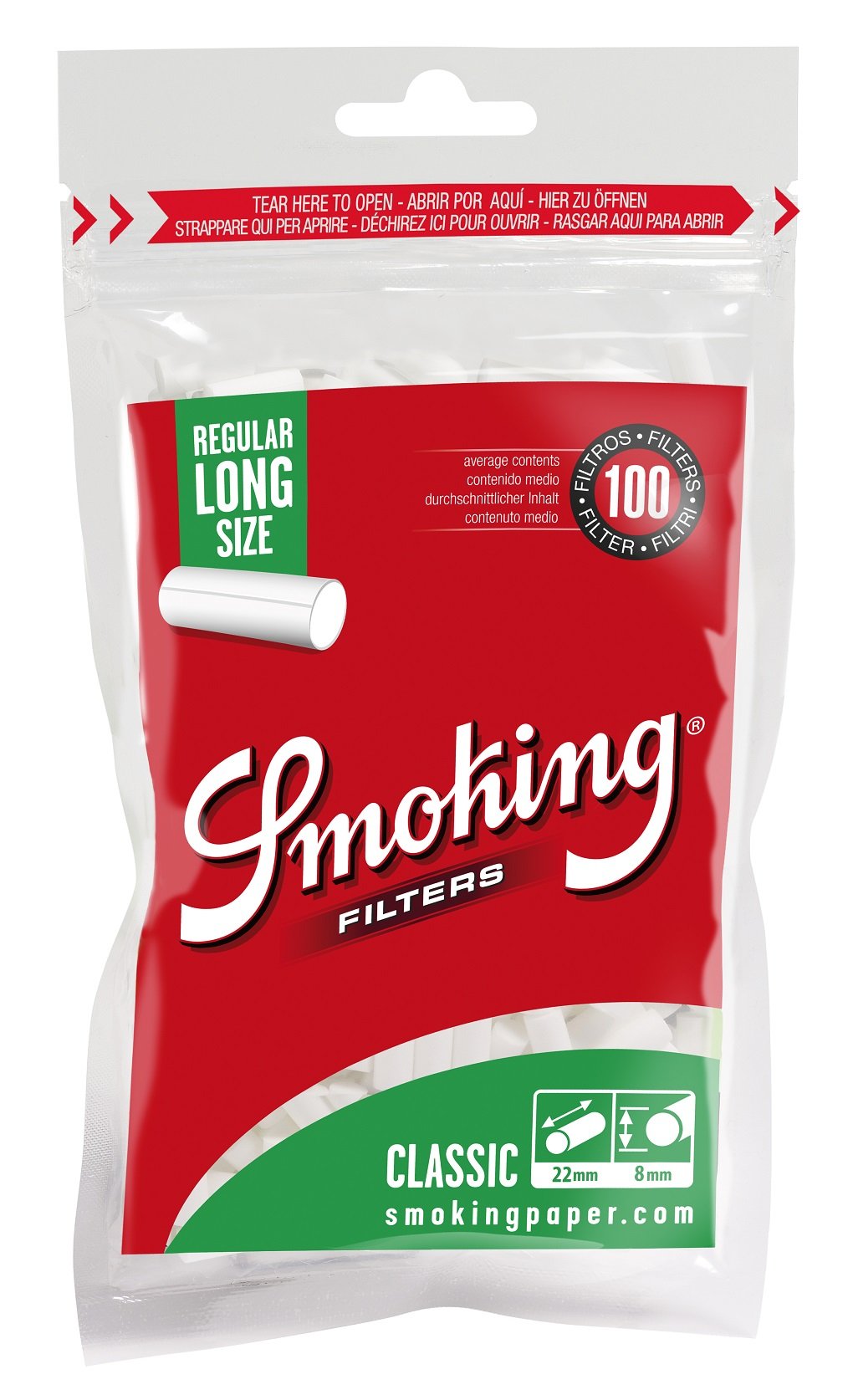 Smoking Classic Filter 8mm Regular Long Filter 22mm 10 Beutel (1000 Filter)