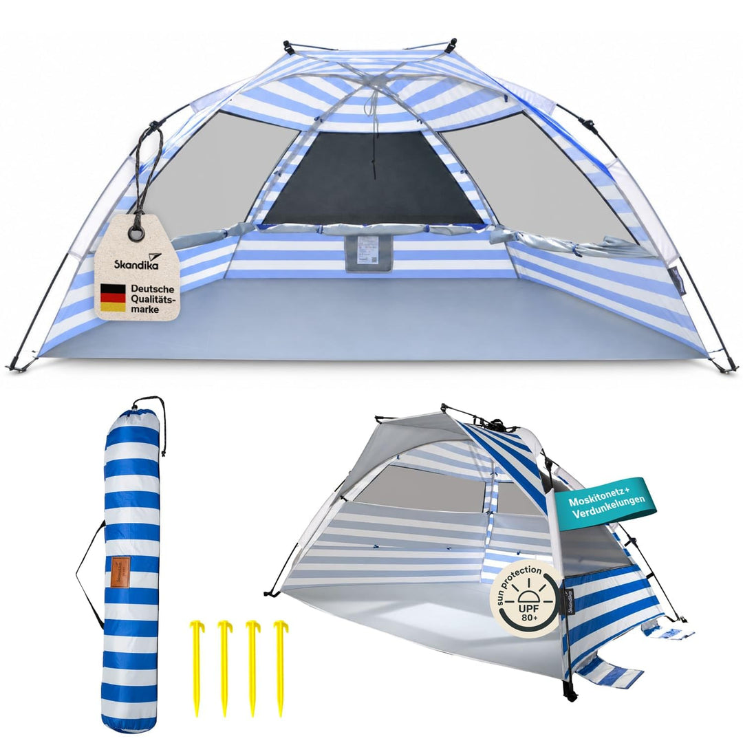 Skandika Strandmuschel Skal Quick-Start | Strandzelt, UV-Schutz 80+, 360° Mesh-Panoramafenster, Wind