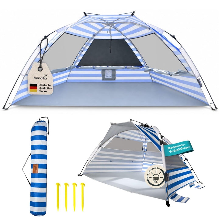 Skandika Strandmuschel Skal Quick-Start | Strandzelt, UV-Schutz 80+, 360° Mesh-Panoramafenster, Wind