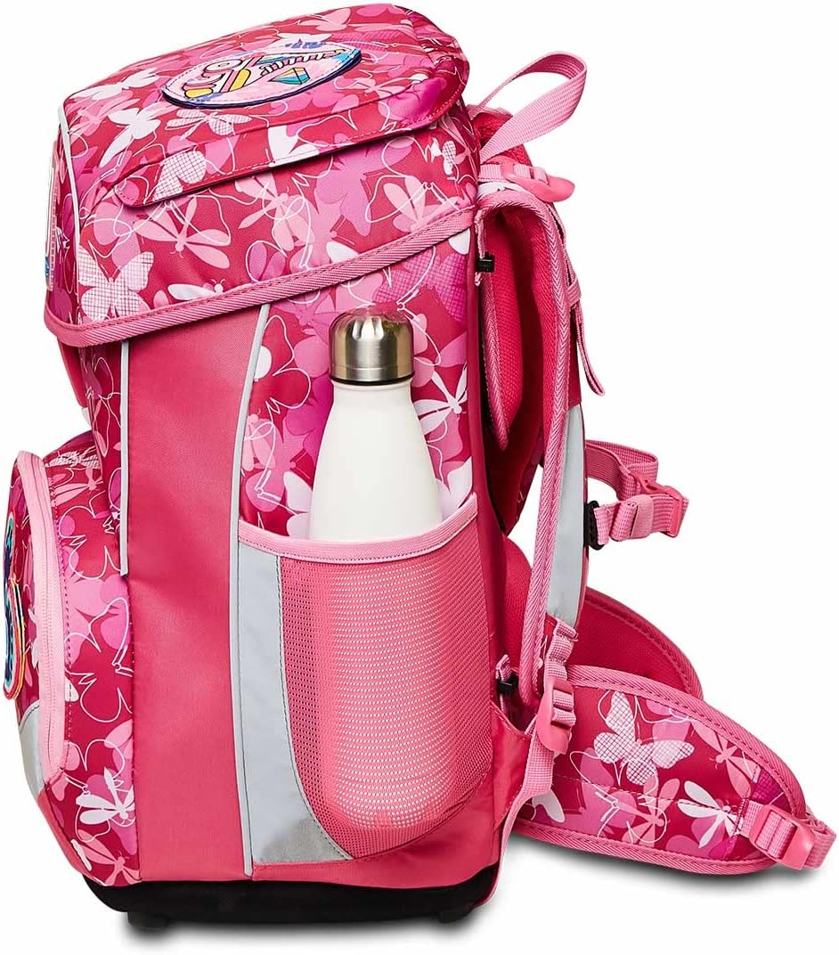 SJ Set 4-teilig Ergonomischer Schulranzen + Gefülltes Mäppchen mit Stiften, Gummi, usw. + Mäppchen m