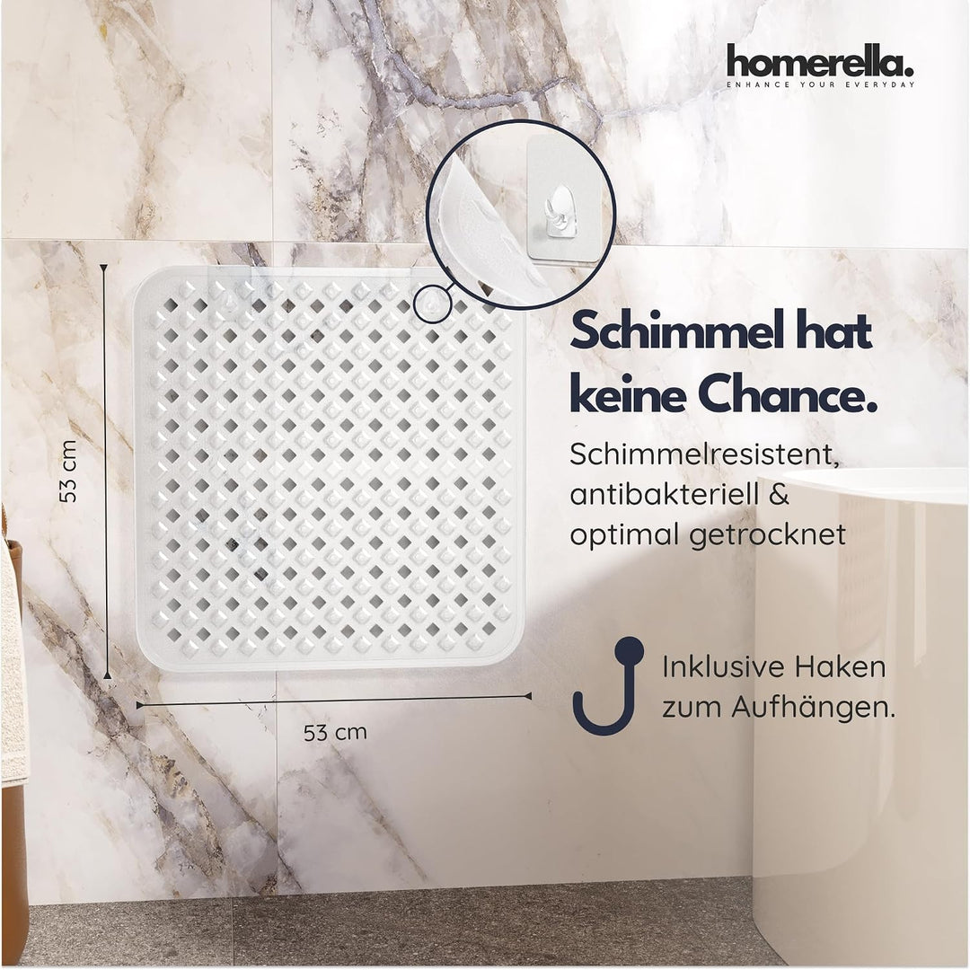 homerella© Duschmatte rutschfest 53x53cm, INKL. AUFHÄNGUNG, Antirutschmatte Dusche, schimmelresisten