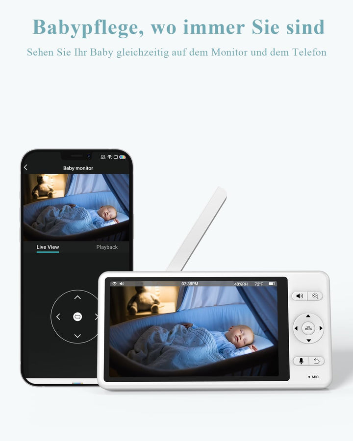 WUUK 2K Babyphone mit Kameras und App, 5.5 Zoll Display mit 360° PTZ Baby Monitor, 135° Weiter Blick