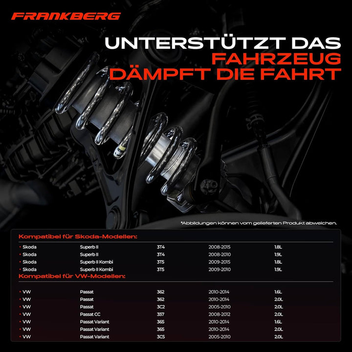 Frankberg 2x Federn Fahrwerksfeder Vorderachse Links Rechts Kompatibel mit Superb II 2008-2015 P.a.s