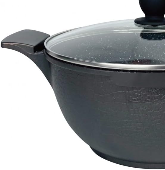 Kochtopf Kasserolle Topf Set 6-tlg mit Glasdeckel LC-01 (schwarz), Schwarz