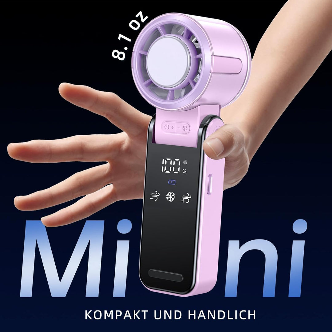 Handventilator Akku Aufladbar, Tragbarer Klein Turbo-Ventilator mit 100 Stufen Wind, 3-in-1 Mini Ven
