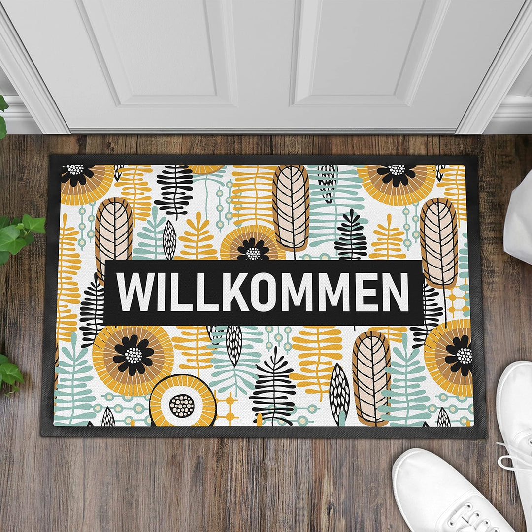 Trendation - Willkommen Fussmatte Grafik Schmutzfangmatte Geschenk Aussen Innenbereich 60x40 cm Wasc