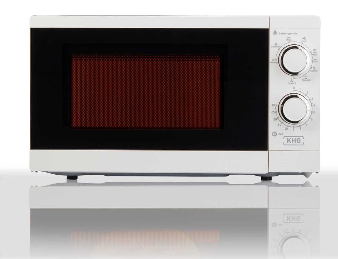 KHG Mikrowelle MW-20.1GW mit Grill 20l aus Metall in weiss, 6 Leistungsstufen und 3 Kombinationsstuf