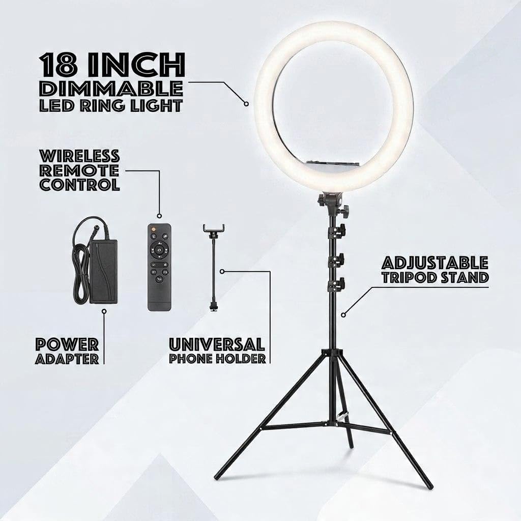 Luméon 46 cm LED Ringlicht mit Stativ – 18 Zoll Profi Fotolicht, stufenlos dimmbar, Tri-Color, inkl.