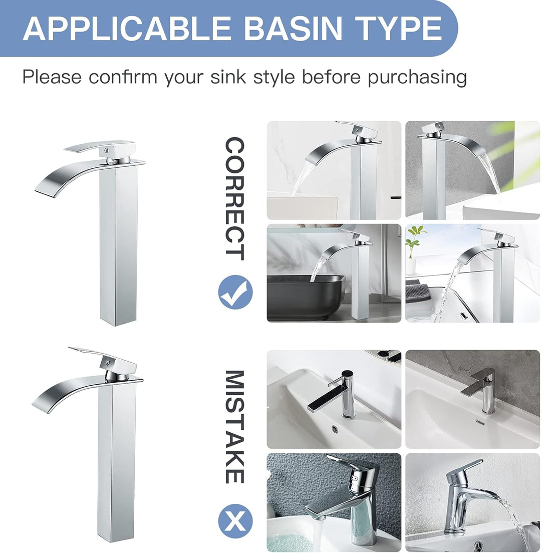 kisimixer Modern Wasserfall Wasserhahn Bad Hoch, Waschtischarmatur Hoch Wasserfall Aufsatzwaschbecke