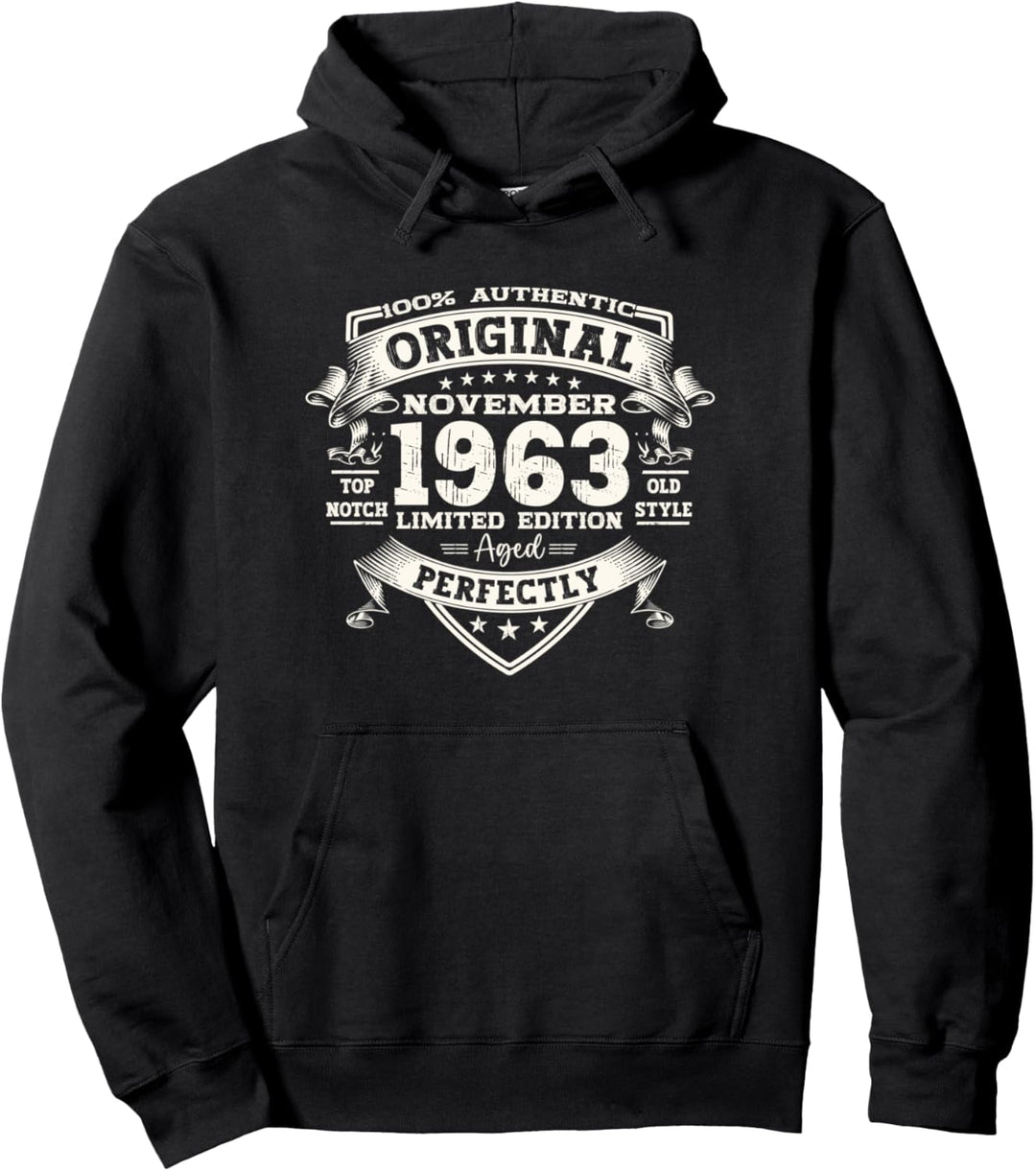 60. Geburtstag Herren Original November Jahrgang 1963 Retro Pullover Hoodie
