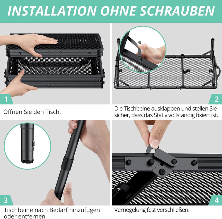 VINTEAM Campingtisch Klappbar 87x40cm - 3 Falten 3-Fach Höhenverstellbar, Aluminium Metallgitter Bei