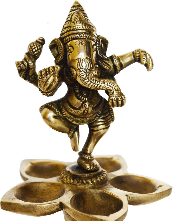 Aakrati Öllampe aus Messing, Motiv: tanzende Ganesha, dekorative Metalllampe, Statue für Heimdekorat