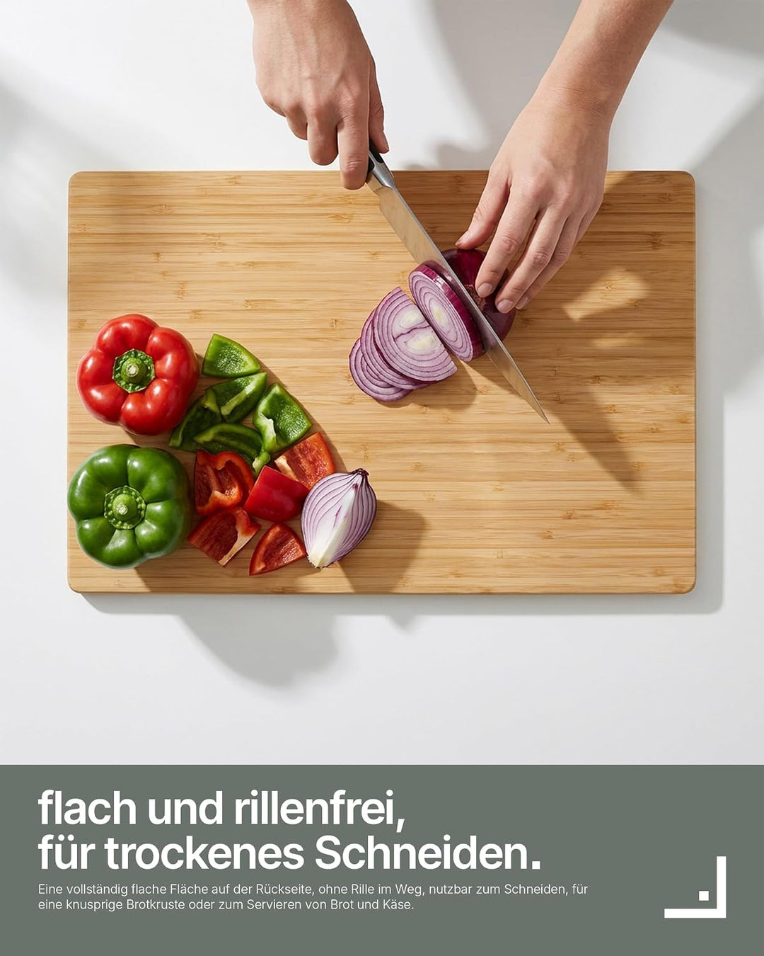 LARHN Bambus Schneidebrett Holz mit Griff & Saftrille - 44,5x30x2 cm | Massiv, vertikal verleimt, pl