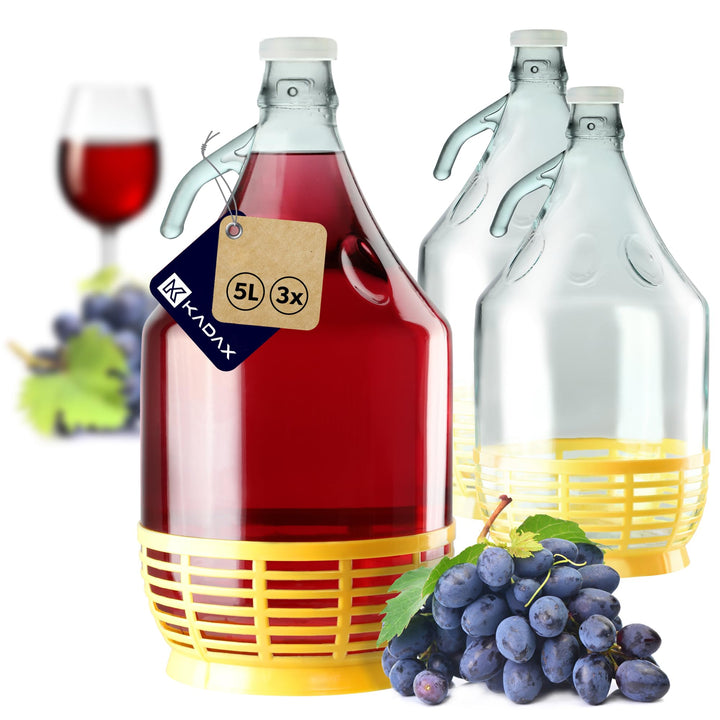KADAX Weinballon 5L, Glasballon für Wein 3 stück, Weinfass aus glas, Gärballon, Fass für Wein aus Gl