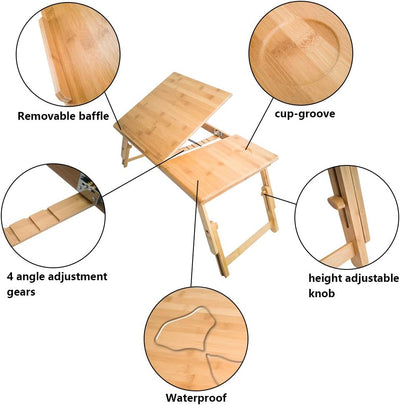 KKTONER Laptoptisch Laptopständer höhenverstellbar Bed Tablett 55x35cm faltbar aus Bambus Gelb-1, Ge