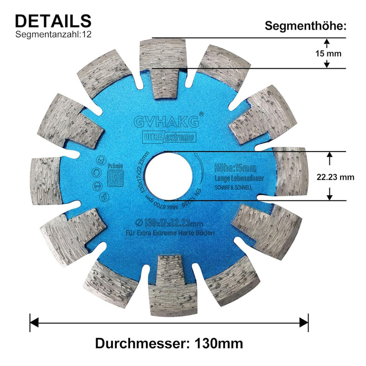 Diamant Frässcheibe 130mm, 17 mm Räumscheibe für Fussbodenheizung, Extra Extreme Harte Betonböden un
