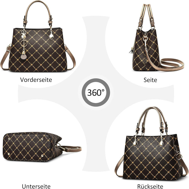 DIRRONA Damen Handtasche Retro Druck Damen Shopper Umhängetasche Lässig Tote Bag PU Leder Grosse Kap