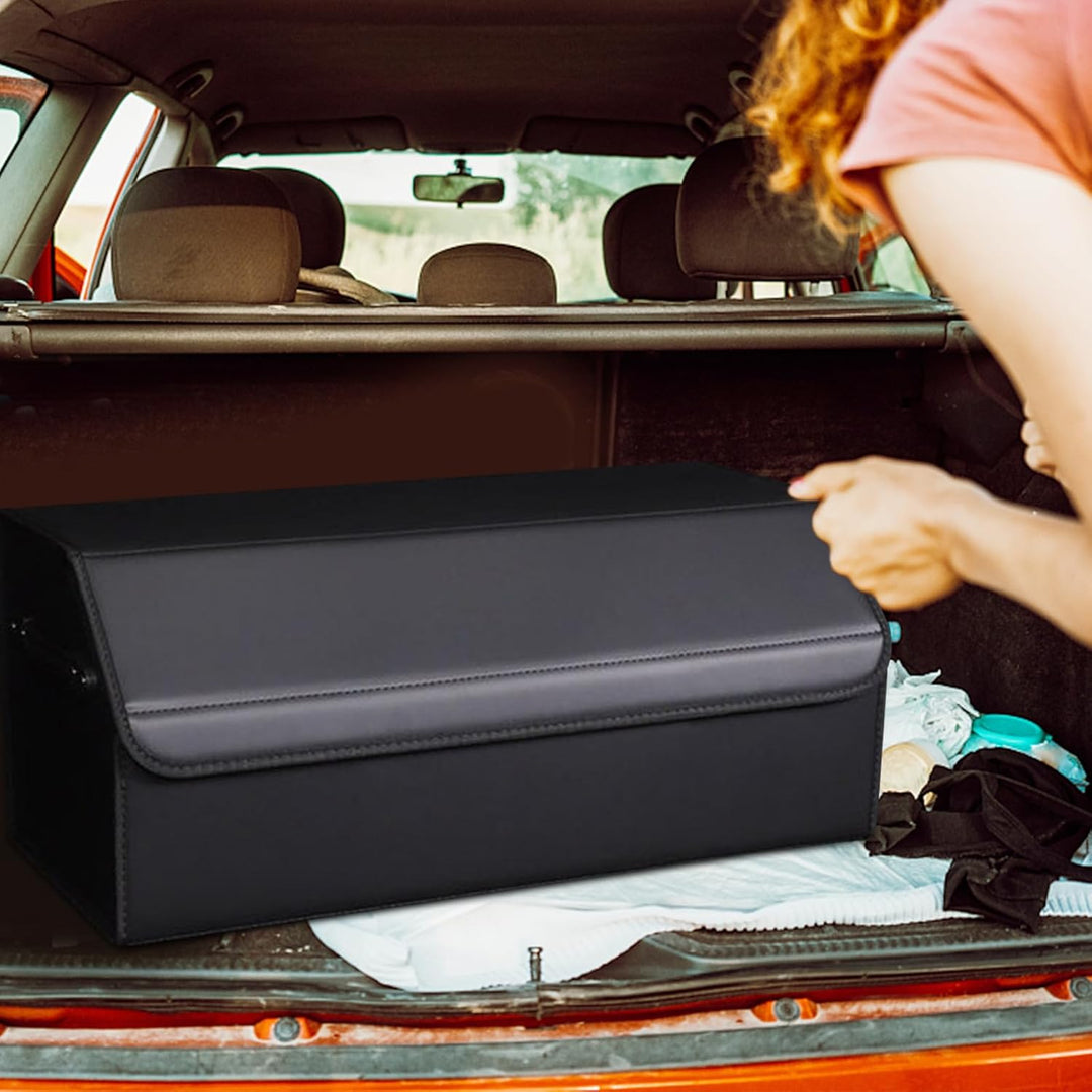 Ergocar Kofferraum Organizer, Doppelschicht Zusammenklappbarer Aufbewahrungsbox, PU-Leder Autotasche