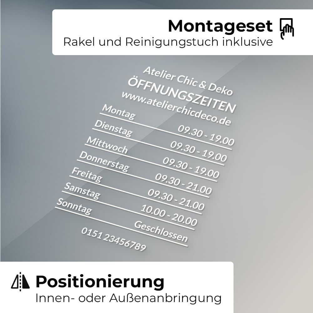 UTTSCHEID Aufkleber für Stundenpläne im Schaufenster, personalisierbar (Design 2), Design 2