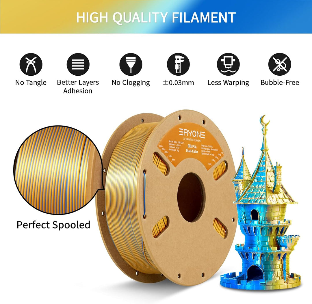 ERYONE Dual Seiden PLA Filament 1.75mm,Co-Extrucsion PLA Seiden Filament für 3D Drucker +/- 0,03 mm,