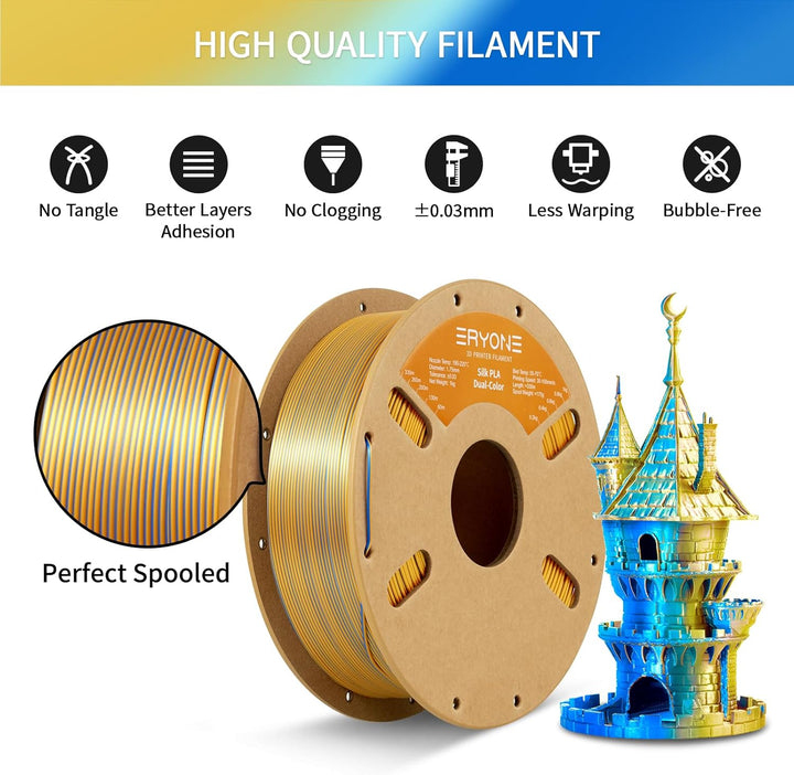 ERYONE Dual Seiden PLA Filament 1.75mm,Co-Extrucsion PLA Seiden Filament für 3D Drucker +/- 0,03 mm,